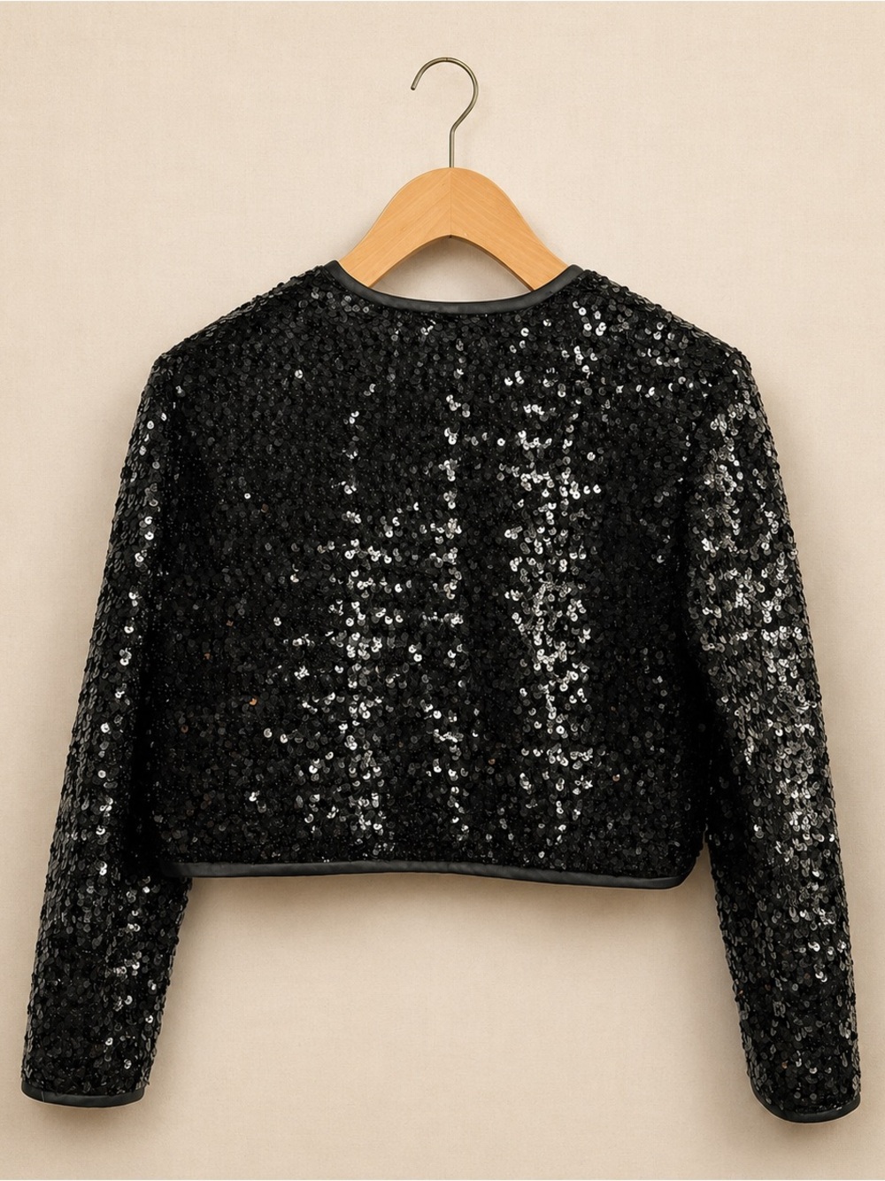 ANTHONY SAKS Black Sequin Cropped Evening Bolero Jacket Party - Picture 4 of 7